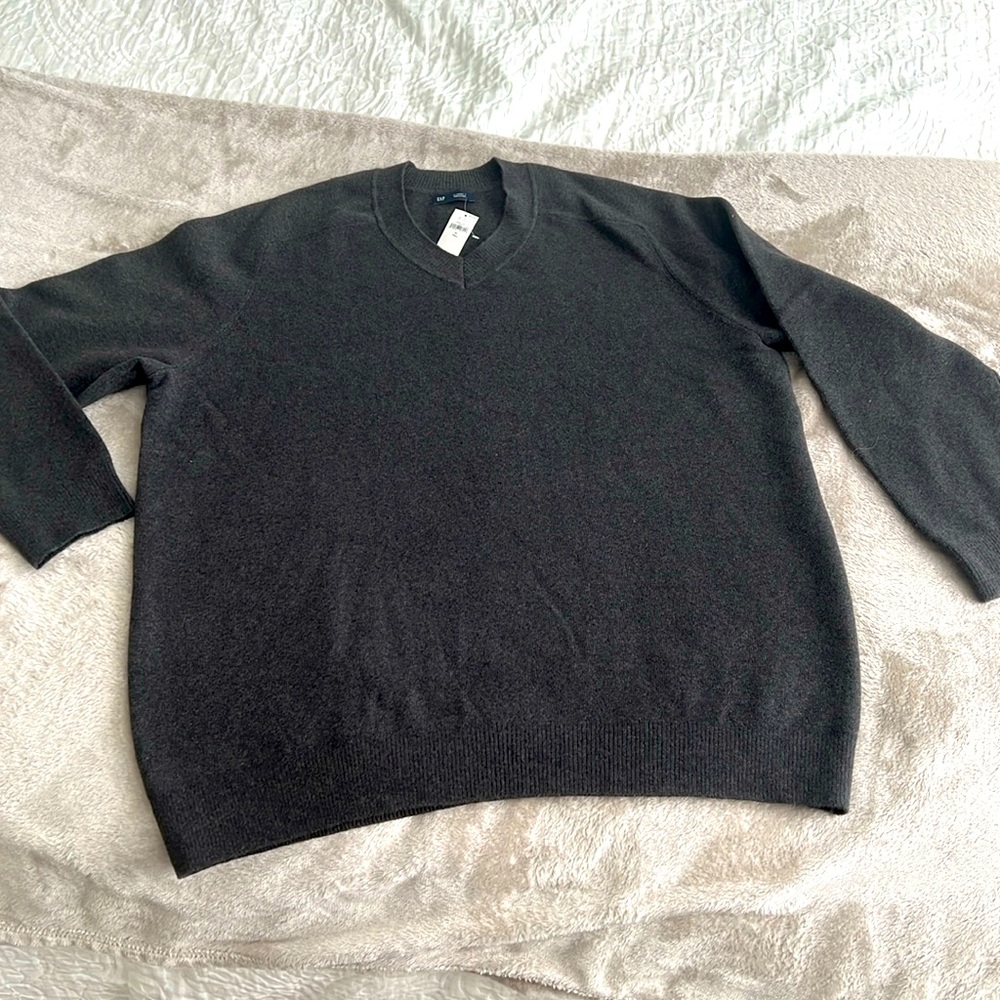 GAP Mens X-Large XL  Tall V neck Heather grey sweater